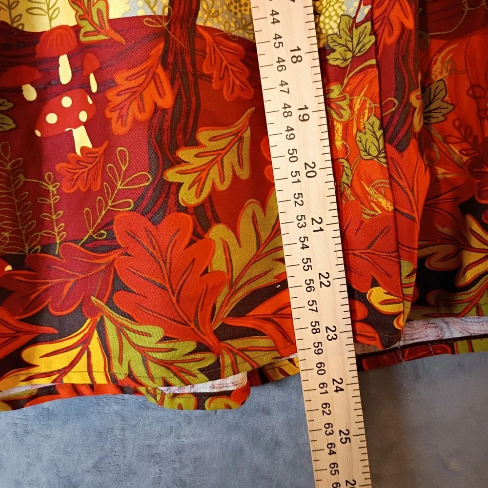 Girstunm Yellow Autumn Fox Owl Windmill Print Pleated A-Line Skirt NWT New